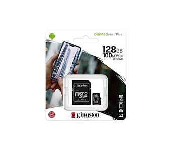 Spominska kartica SDXC KINGSTON MICRO 128GB CANVAS SELECT Plus, 100MB/s, C10 UHS-I, adapter